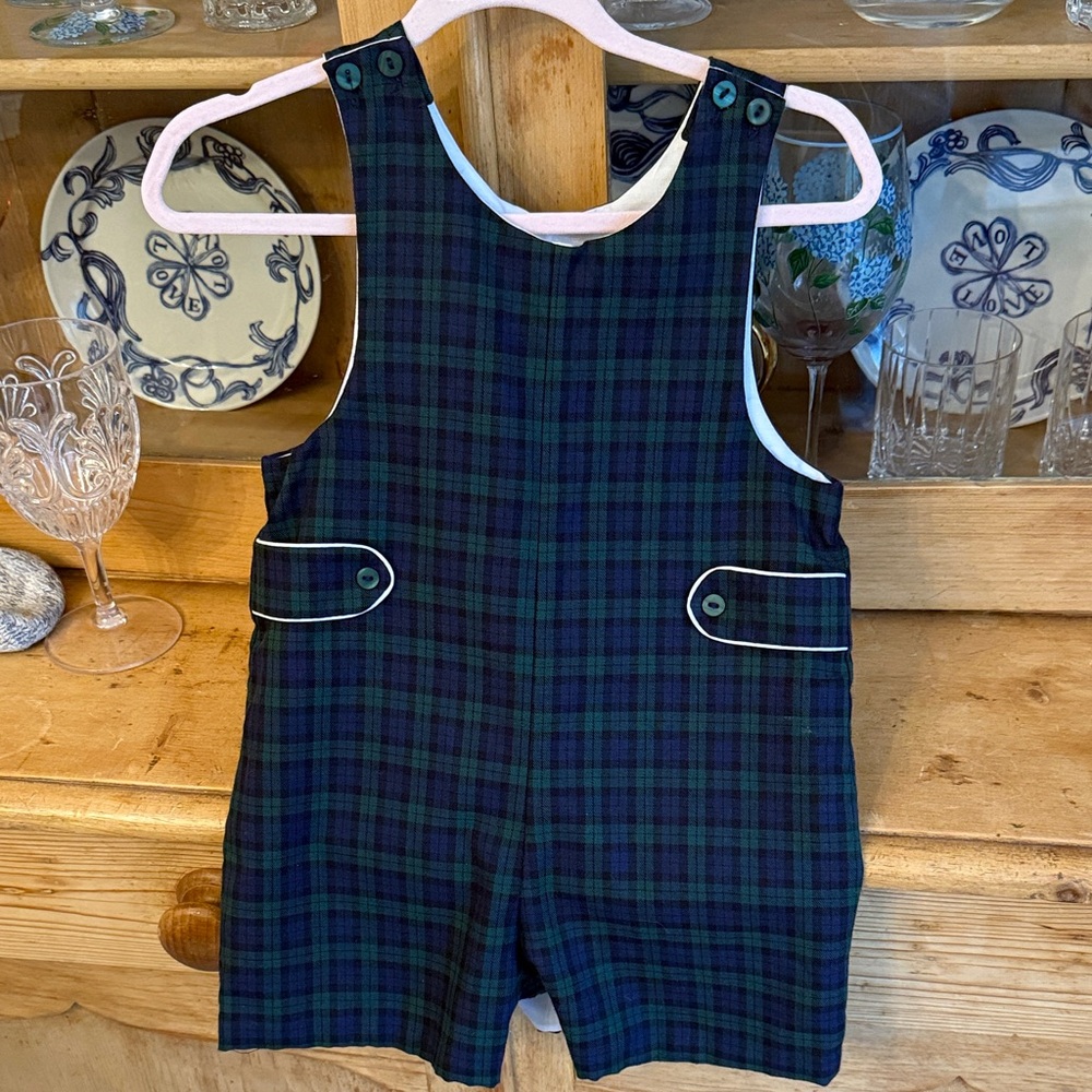 Classic Green Plaid Kids Overalls